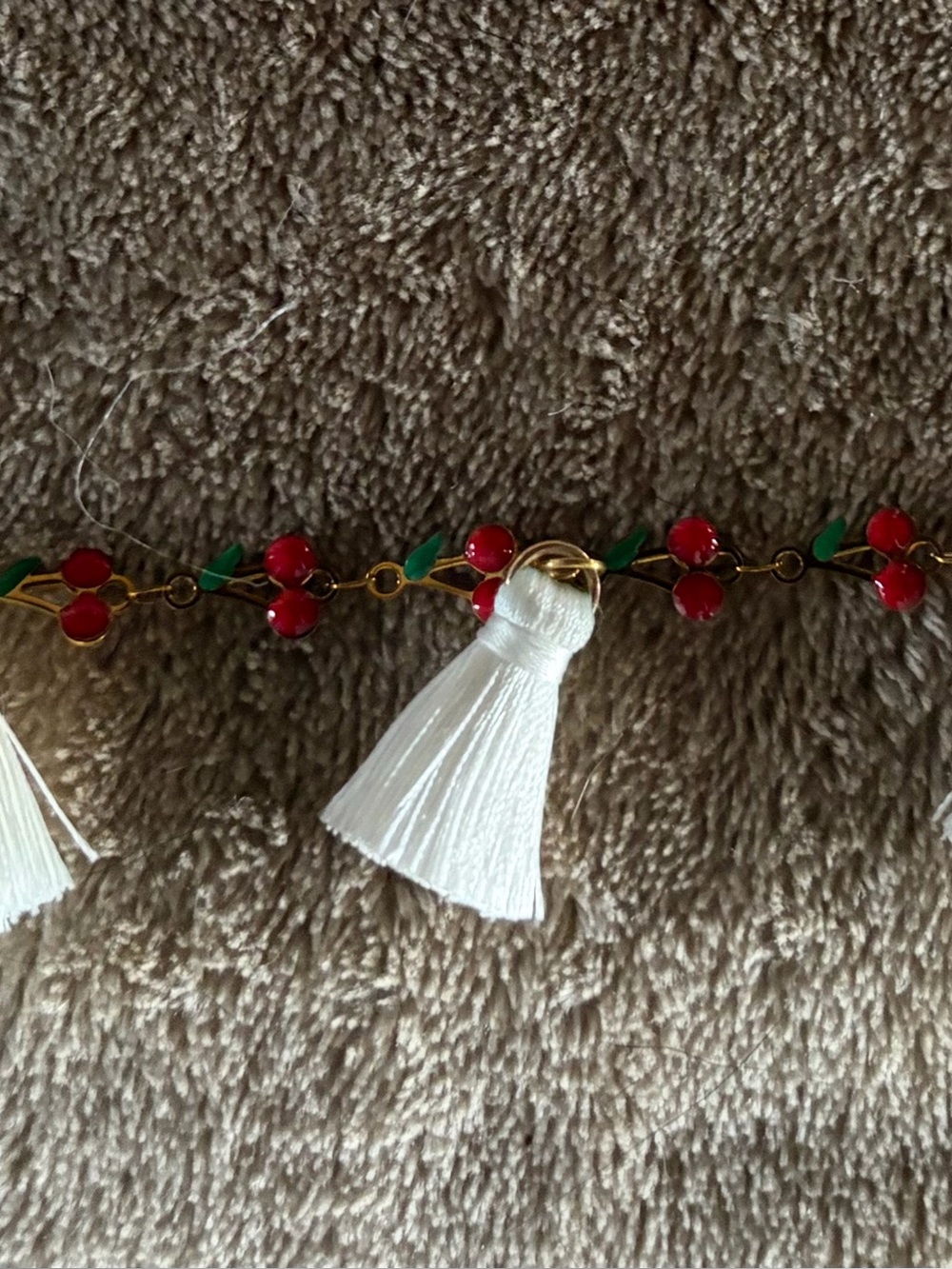 Cherry and tassel bag chain 9 inches